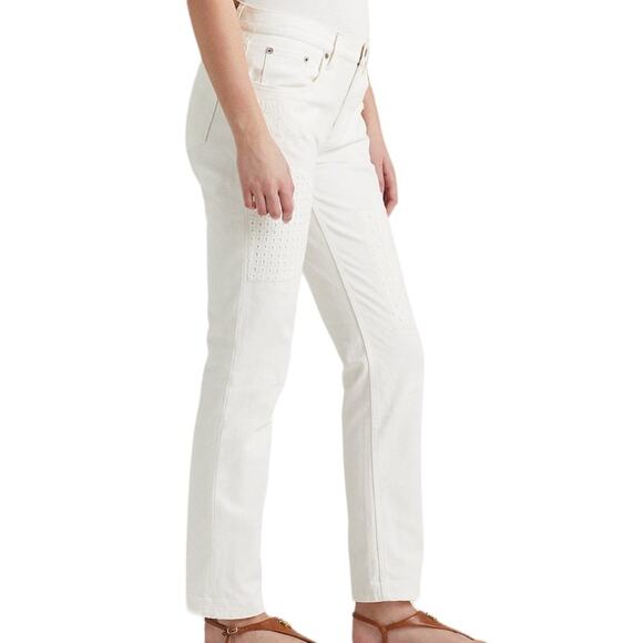 Lauren Ralph Lauren Eyelet Embroidery Relaxed Ankle Jeans White Wash Size 16/16W - Picture 5 of 9
